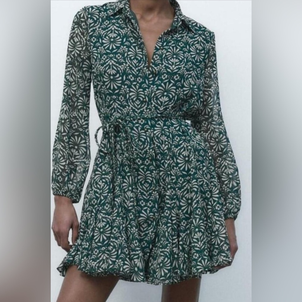 Zara Green Tie Waist Dress